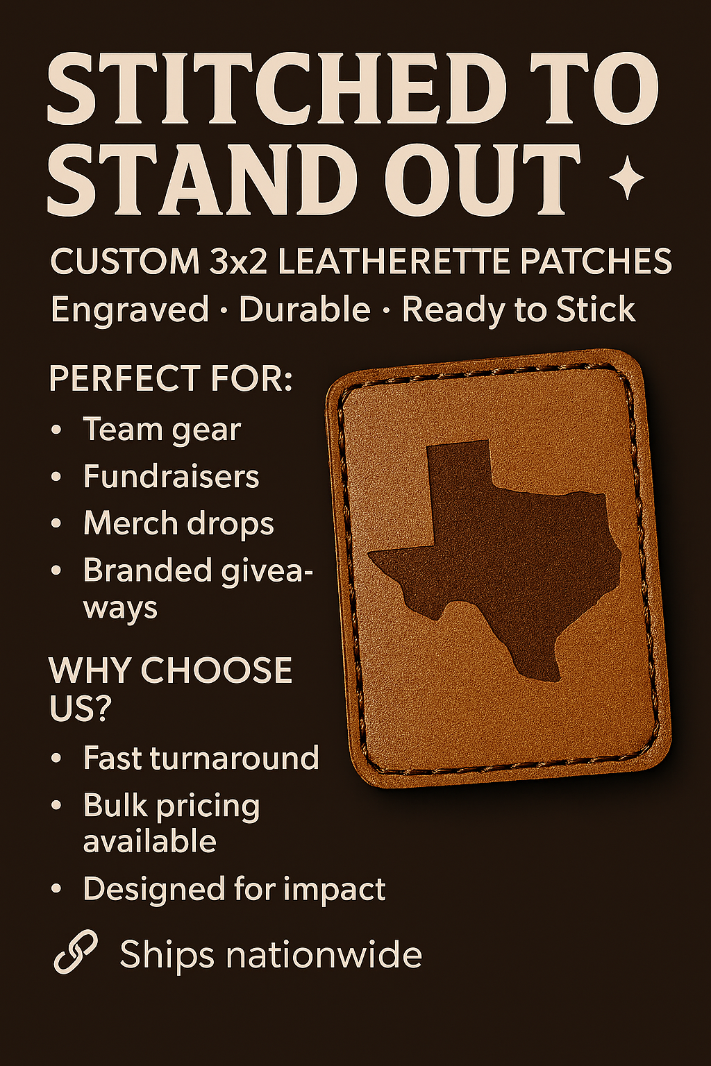 Stitched Leatherette Engraved Patches