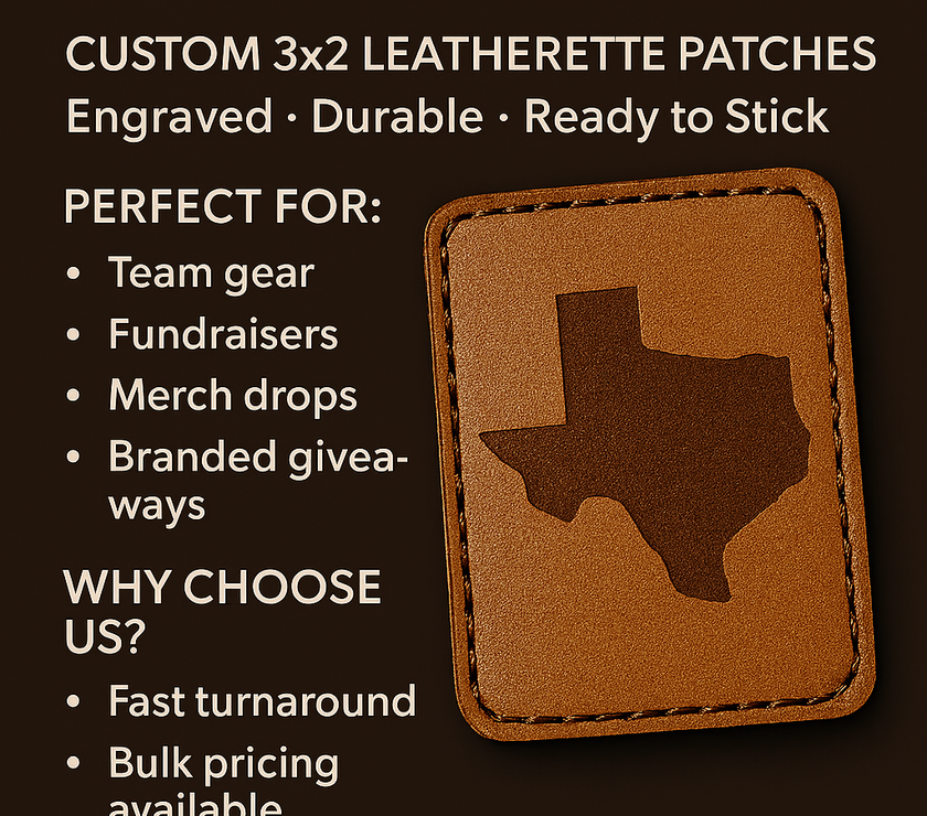 Leatherette Sticker Stitched Leatherette Engraved Patches